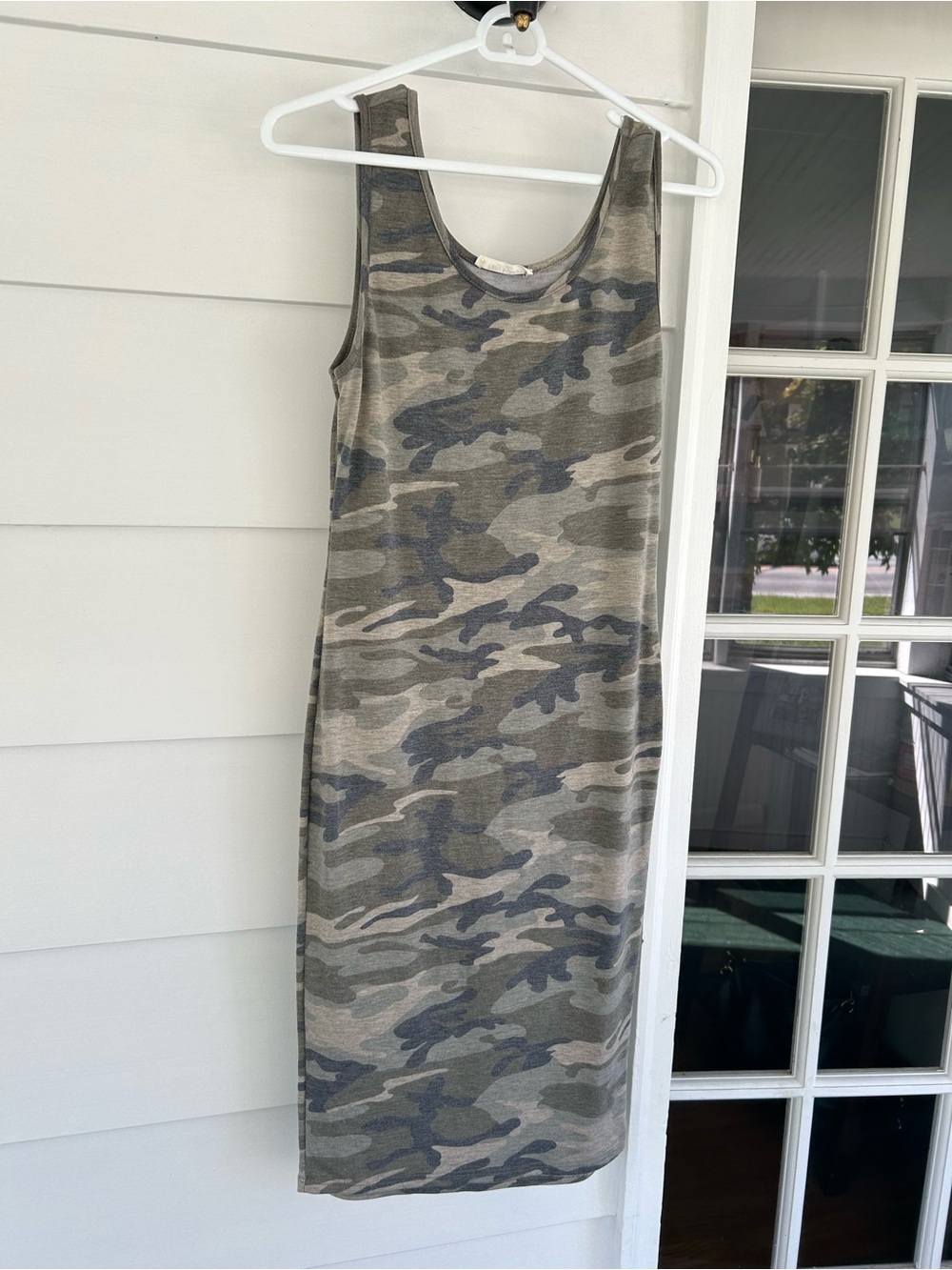 Sleeveless Camo Midi Dress in Olive